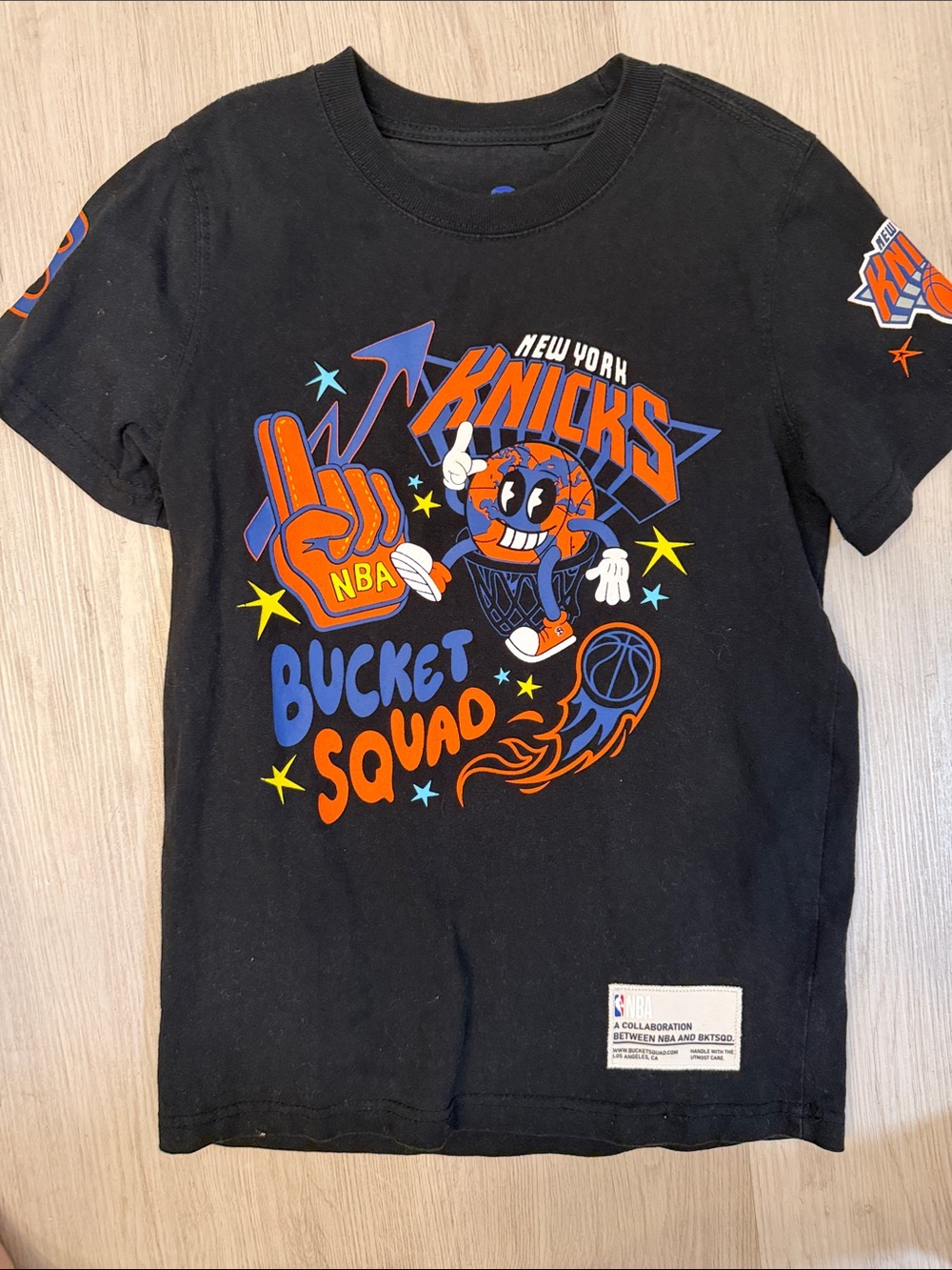Bucket squad x NBA New York Knicks Kids Black 'Bucket Squad' Graphic Tee